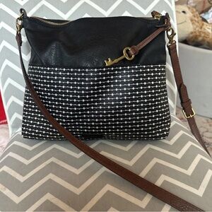 Fossil Fiona KEY Polka Dot Crossbody Black White Brown Leather Strap *See Desc*